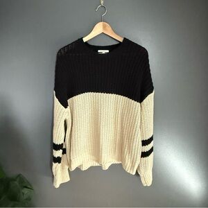 Z Supply Women Color Block Black and Cream Knit Sweater Crew Neck Size Large